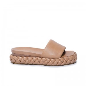 Brown Bernardo Charleston Braided Women Slide Sandals | BAI9569QP