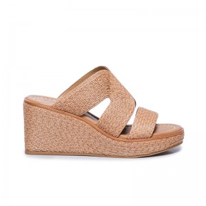 Brown Bernardo Kaian Raffia Women Wedge Sandals | NDW9341ZP