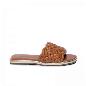 Dark Brown Bernardo Troy Woven Women Slide Sandals | KVK9710DW