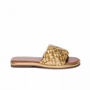 Gold Bernardo Troy Woven Women Slide Sandals | QPK9891WW