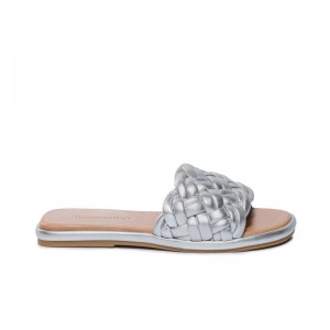 Silver Bernardo Troy Woven Women Slide Sandals | LPG2317IP