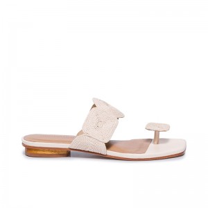 White Bernardo Palermo Raffia Women Slide Sandals | AJW947DC