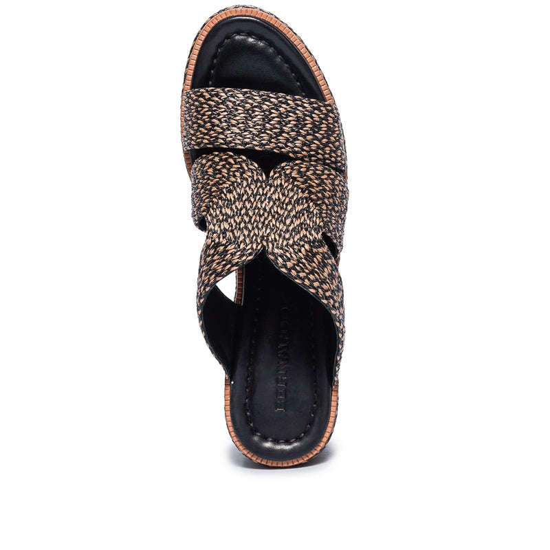 Black Brown Bernardo Kaian Raffia Women Wedge Sandals | LIM2233QQ