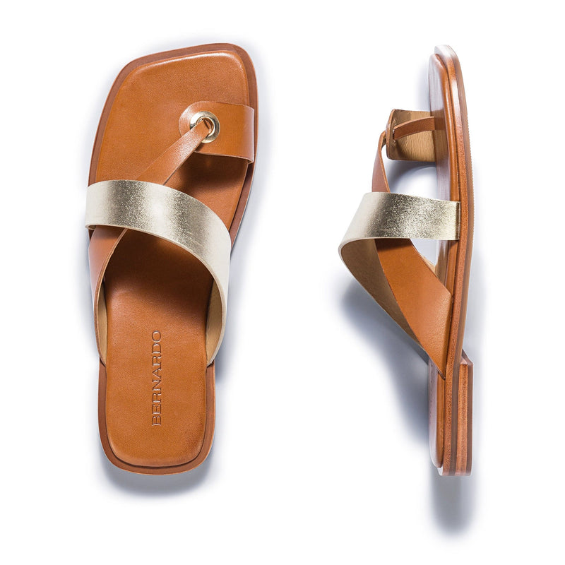 Gold Brown Bernardo Amelia Cross Strap Women Slide Sandals | KSP475OB