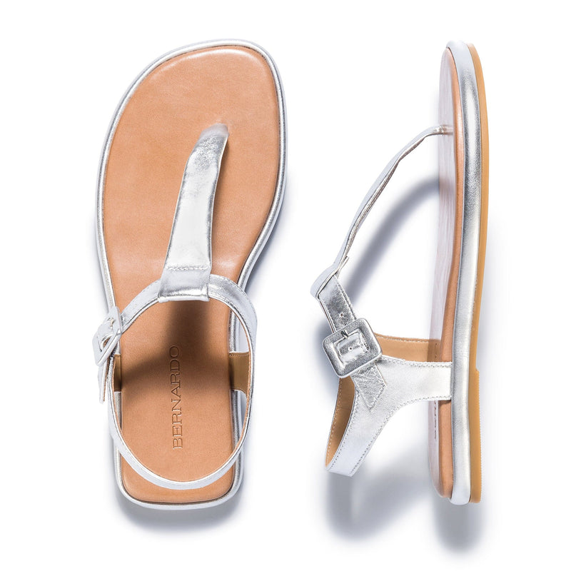 Silver Bernardo Tucson T-Strap Women Flat Sandals | QBC6783OX