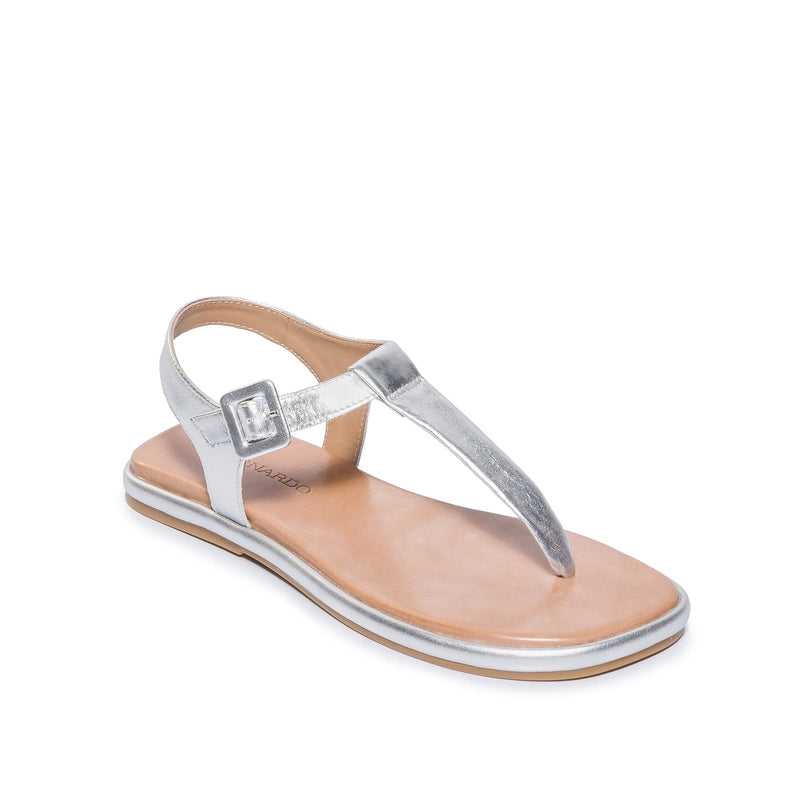 Silver Bernardo Tucson T-Strap Women Flat Sandals | QBC6783OX