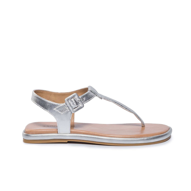 Silver Bernardo Tucson T-Strap Women Flat Sandals | QBC6783OX